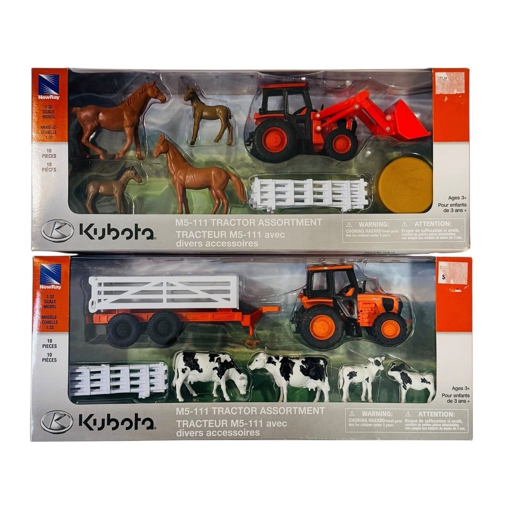 NewRay Kubota Tractor Construction 1:32 Scale Farm Play Sets 10 Piece 2 Pack